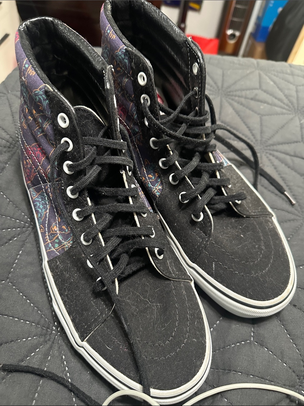 Vans Black High-Top Canvas Sneakers with Multicolor Floral Panels